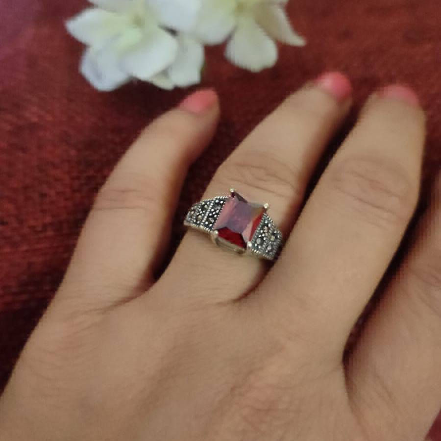 Red CZ Marcasite Ring